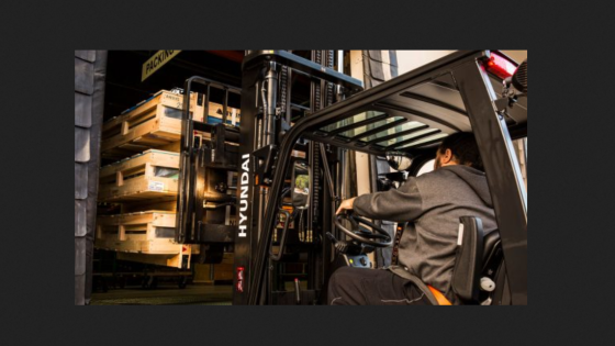 Forklift working in a warehouse