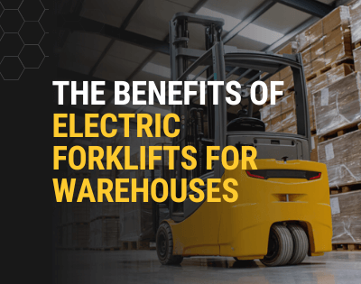 Electric forklift in a warehouse, providing efficient material handling with zero emissions. The ideal solution for warehouse operations, available at Thompson Lift Truck.