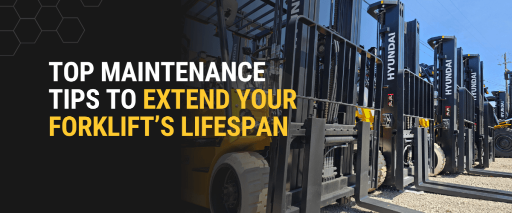 Hyundai forklifts lined up for maintenance - Extend your forklift’s lifespan with expert tips from Thompson Lift Truck