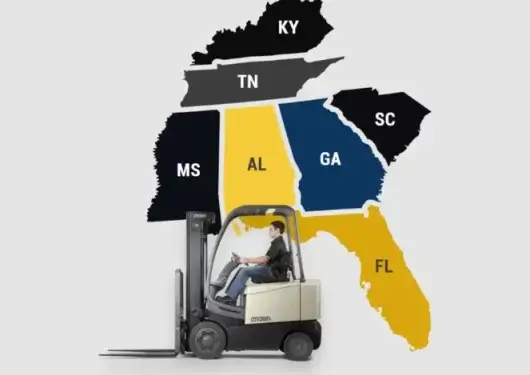 Map showing Thompson Lift Truck Florida forklifts service area